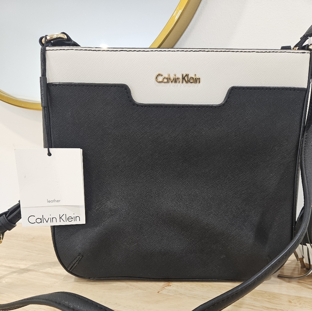 Calvin Klein Black and Off-white  Women's Bag With A Tassel